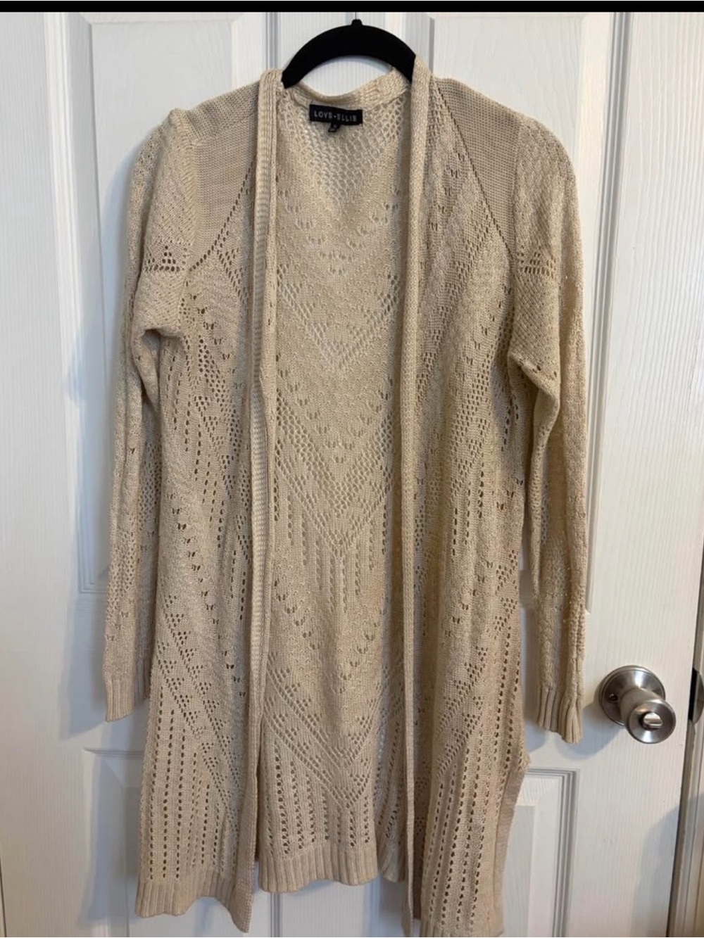 Love, Fire Cream Open-Front Knit Cardigan Sweater